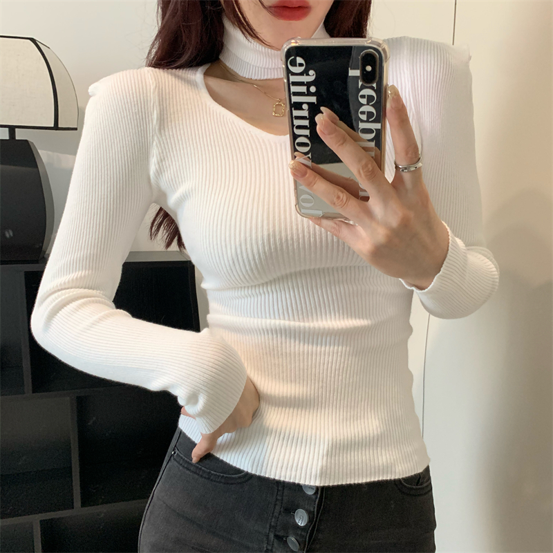 Scarf temperament knitted tops shoulder pads slim doll shirt