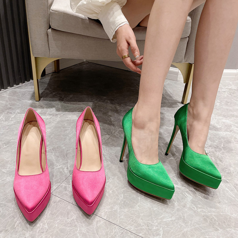 Sexy pointed platform low high-heeled shoes