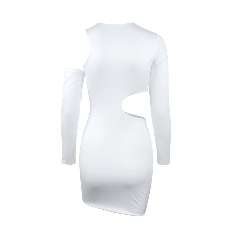 Long sleeve slim strapless package hip hollow dress