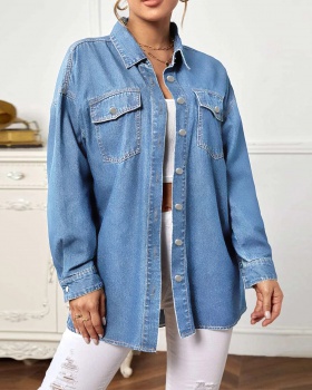 Denim European style jacket loose shirt for women