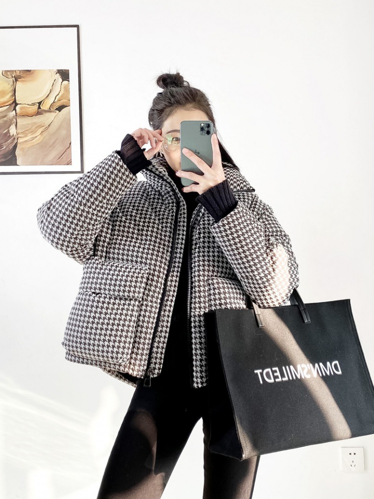 Thick winter cotton coat houndstooth down coat for women