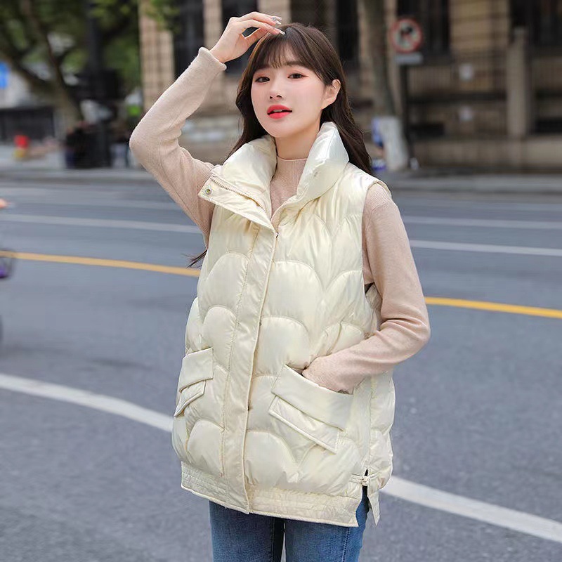 Glossy loose coat thick cotton waistcoat for women