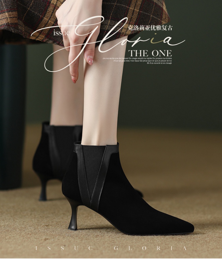 Pointed black women's boots fashion small boots for women