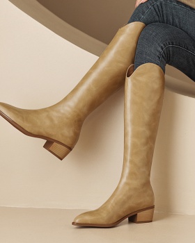 Pointed thigh boots middle-heel women's boots for women