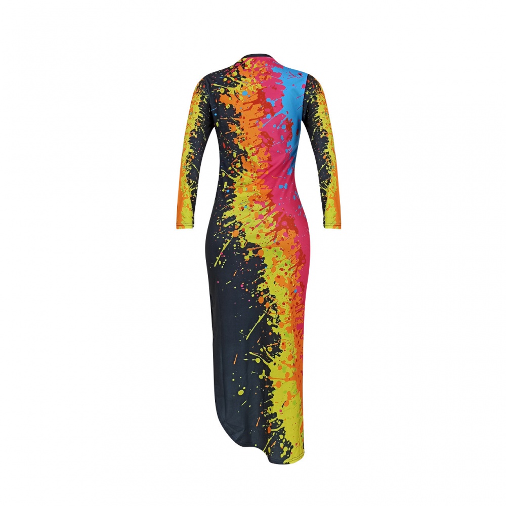 Casual split printing European style dress for women