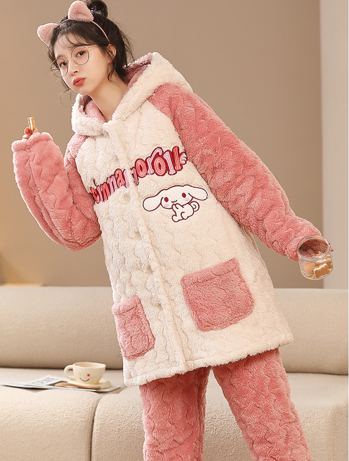 Clip cotton coral velvet girl pajamas
