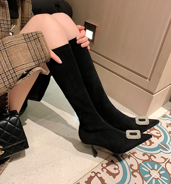 Elasticity pointed boots high-heeled thigh boots