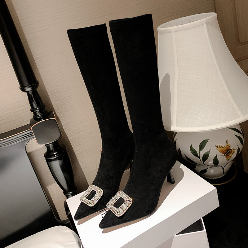 Elasticity pointed boots high-heeled thigh boots
