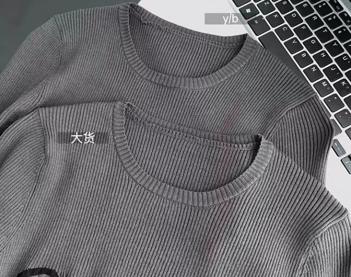 Autumn short sweater gray tops for women