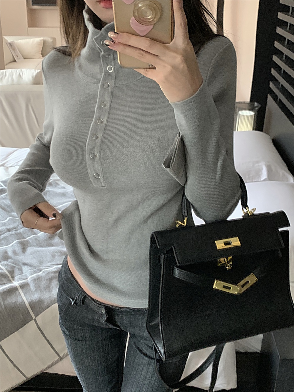 Winter long sleeve tops single-breasted sweater for women