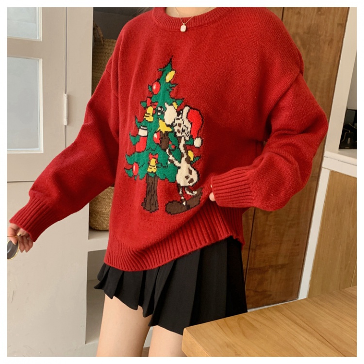 Pullover embroidered knitted cartoon round neck sweater