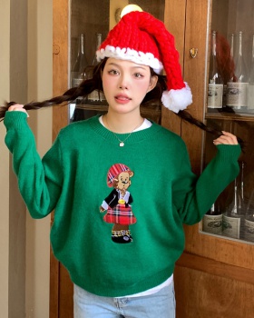 Christmas knitted jacquard round neck retro cubs sweater