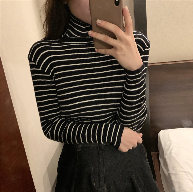 Thermal plus velvet T-shirt stripe thick sweater