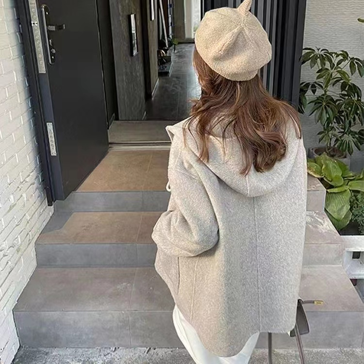 Hooded double woolen coat woolen hat for women