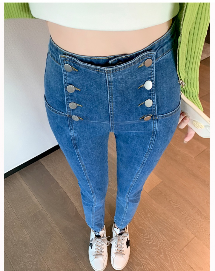 Multi buckles all-match pants blue jeans for women