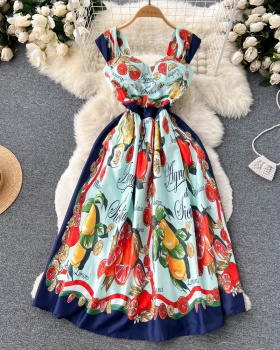 European style long dress printing dress for women