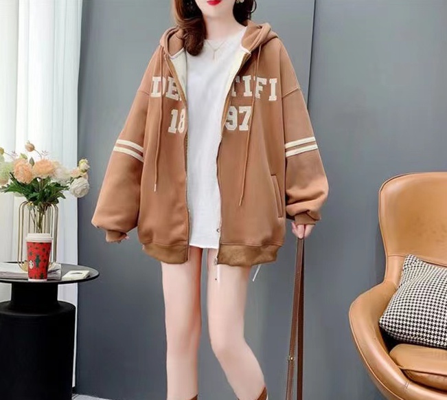 Thick lazy tops hooded cardigan for women