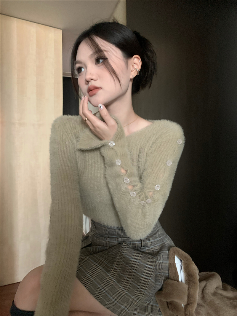 Hollow knitted sweater slim retro tops