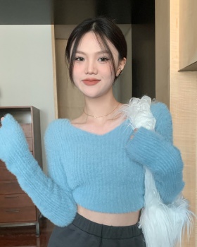 Hollow knitted sweater slim retro tops