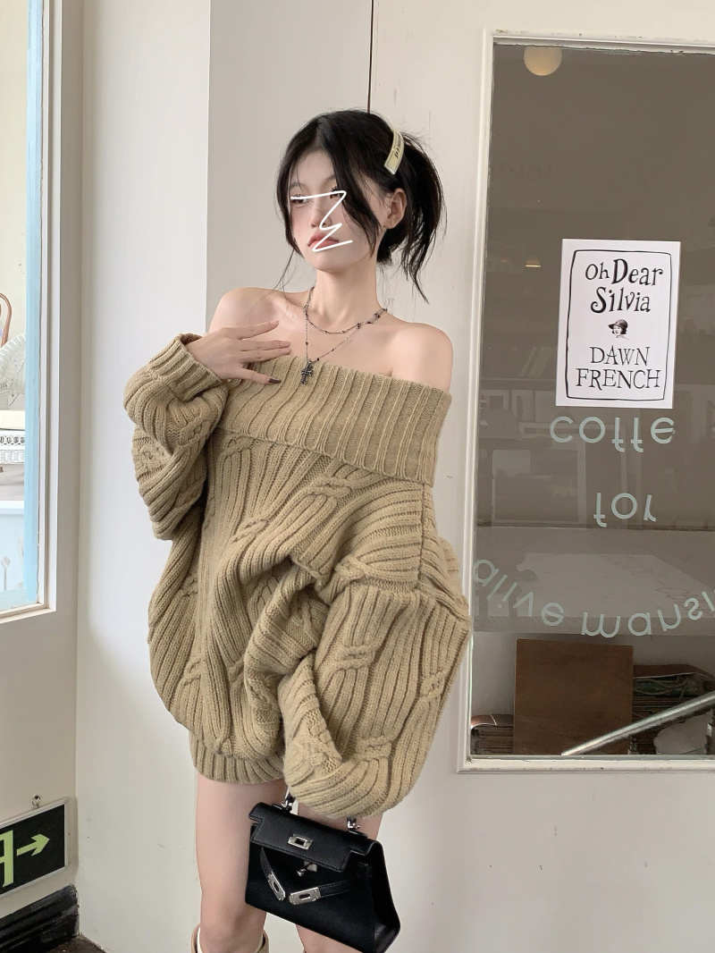 Autumn and winter lazy tender lapel sweater for women