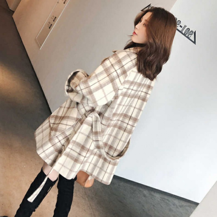 Plaid retro cardigan high quality woolen coat for women