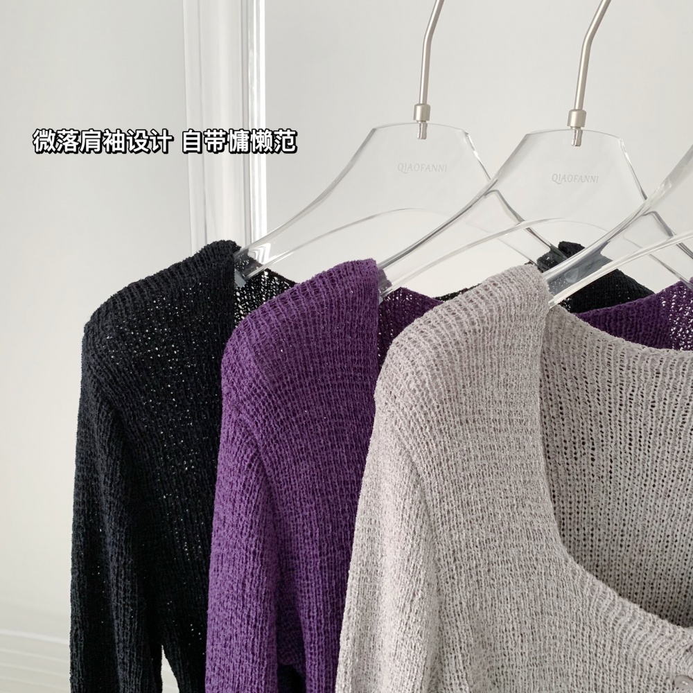 Short square collar long sleeve sweater slim bottoming tops
