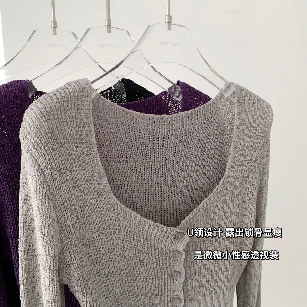 Short square collar long sleeve sweater slim bottoming tops