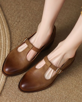 Retro middle-heel leather shoes small shoes for women