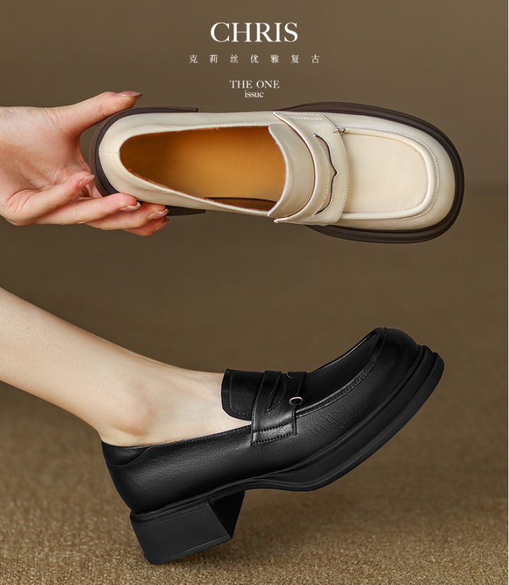 Thick small round leather shoes retro low shoes