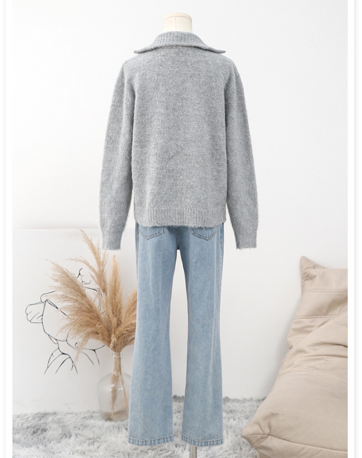 Autumn loose lapel pullover lazy knitted sweater
