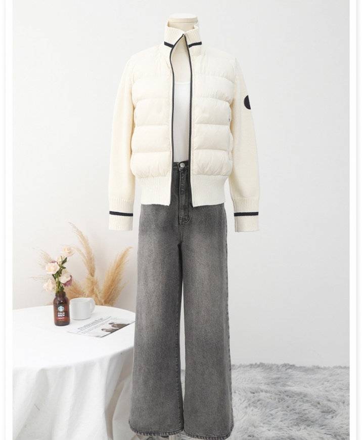 Knitted splice down coat white fashion coat for women