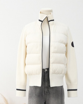 Knitted splice down coat white fashion coat for women