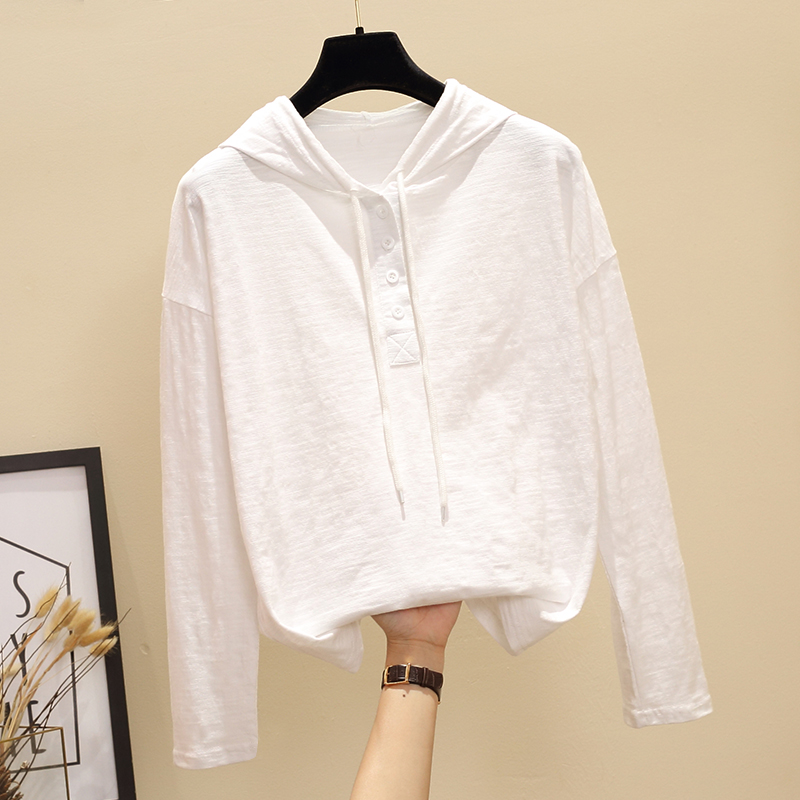 Hooded bottoming autumn long sleeve loose T-shirt for women
