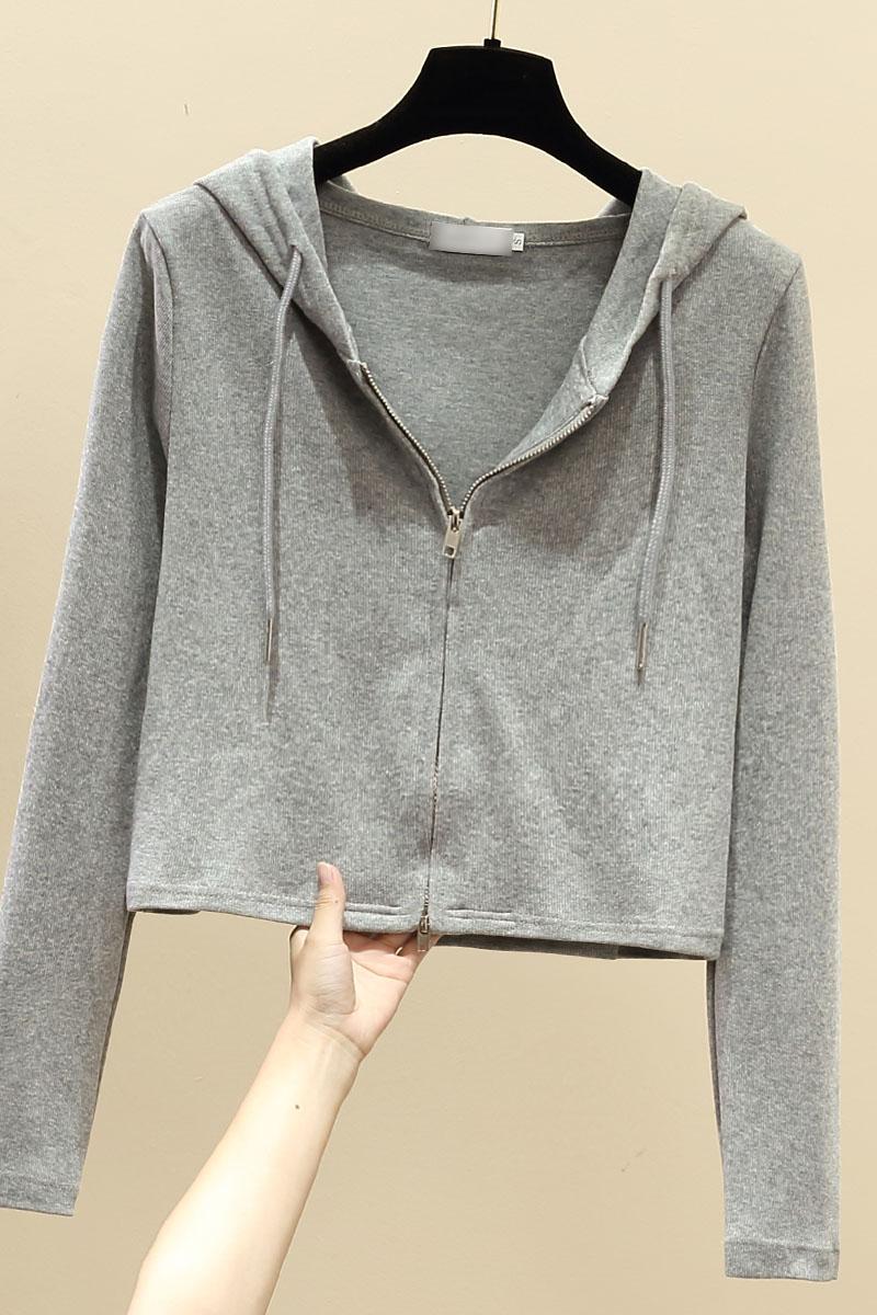 Short hooded cardigan autumn and winter hoodie for women