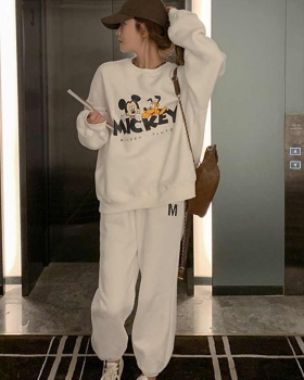 Spring and autumn fashion mickey loose hoodie 2pcs set