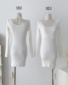Package hip knitted T-back high waist slim dress for women