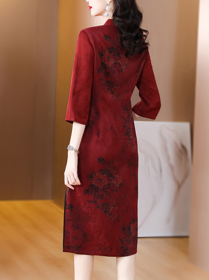 Silk banquet cheongsam real silk middle-aged dress