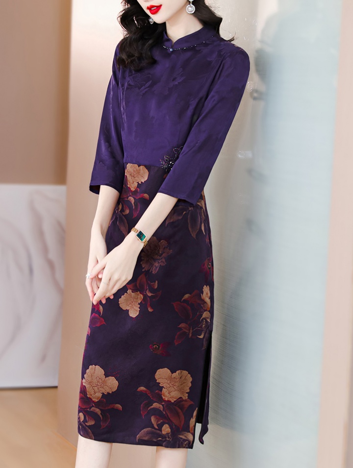 Silk banquet cheongsam real silk middle-aged dress