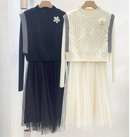 Gauze small dress winter dress 2pcs set for women
