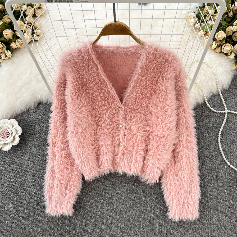 V-neck knitted sweater retro cardigan for women