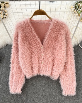 V-neck knitted sweater retro cardigan for women