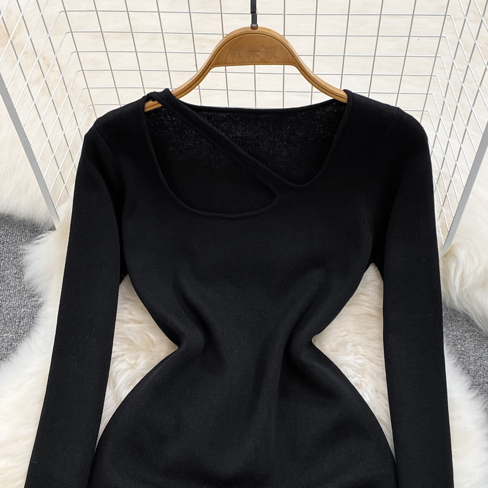 Pinched waist knitted sweater dress bottoming dress