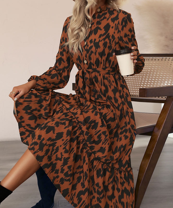 Leopard European style long sleeve dress