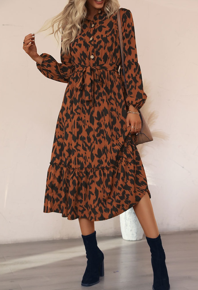 Leopard European style long sleeve dress