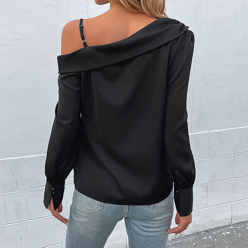 Black fashion long sleeve European style shirt for women
