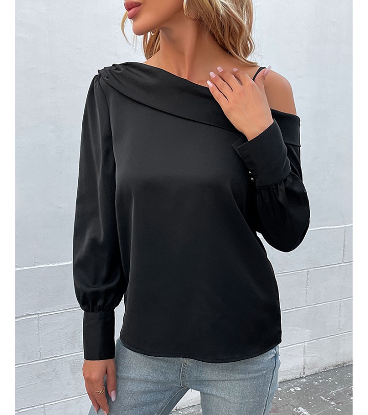 Black fashion long sleeve European style shirt for women