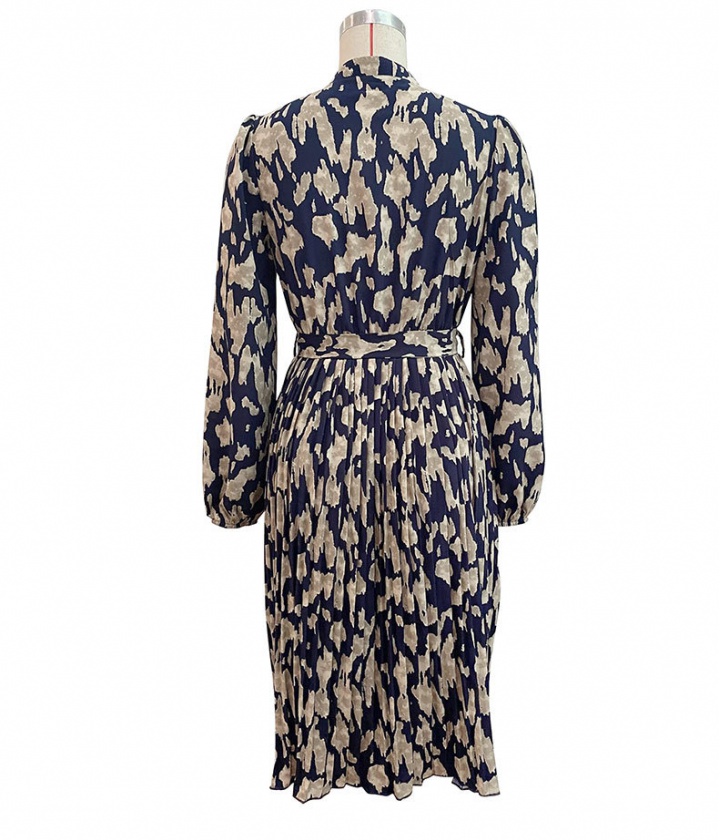 Fold fashion printing long sleeve dress for women