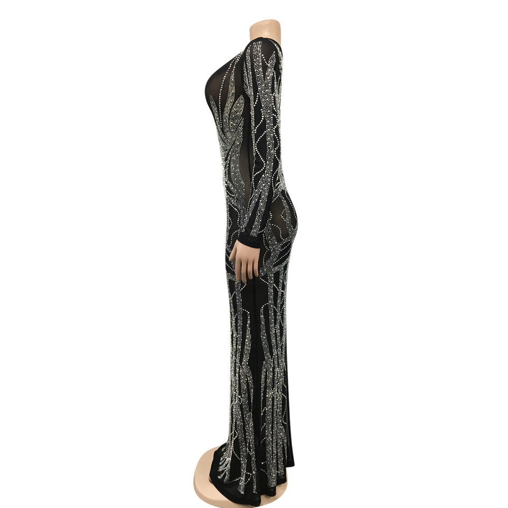 Perspective rhinestone long dress gauze dress for women