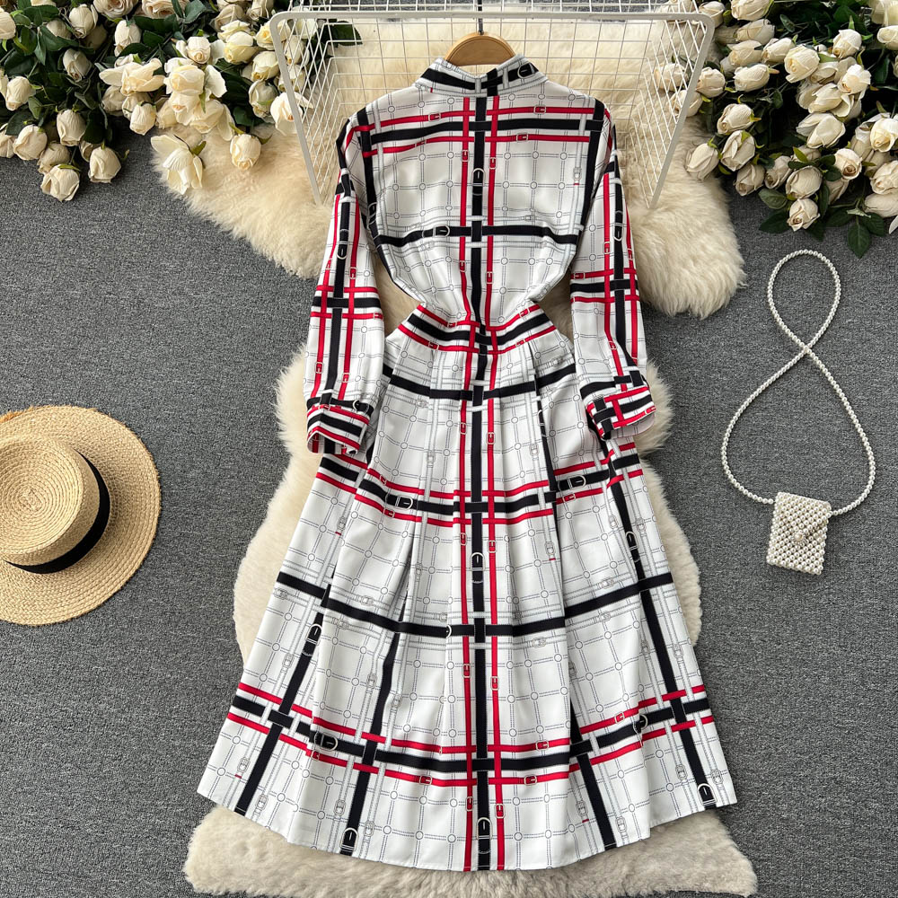 Personality printing spring fashion all-match pinched waist dress