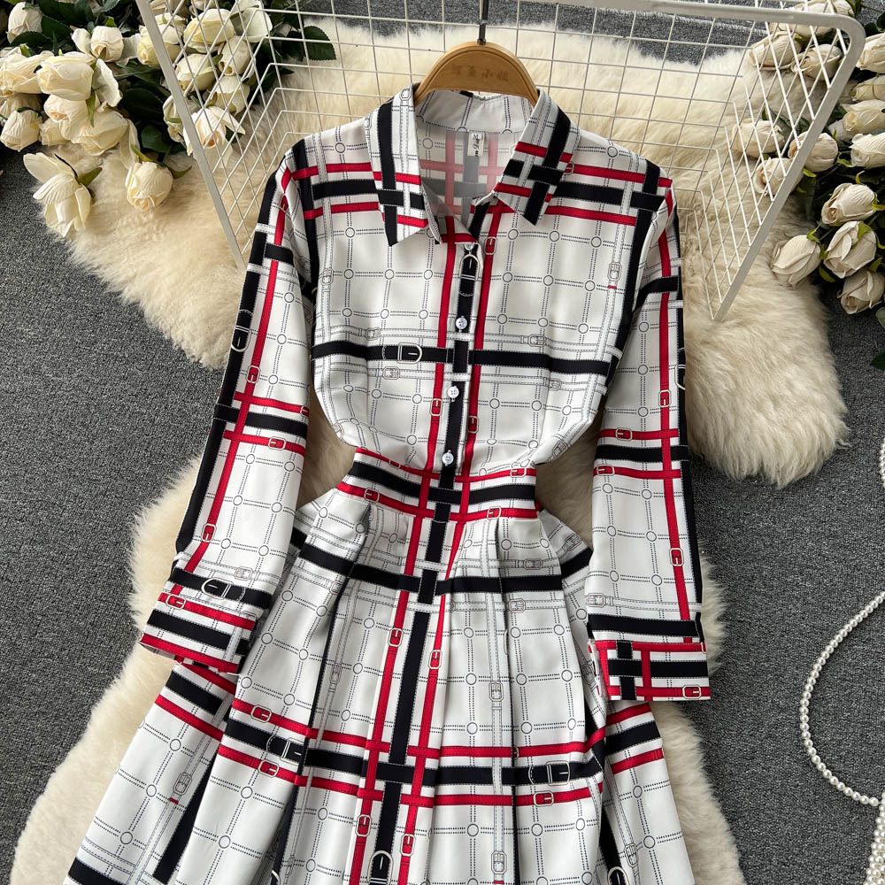 Personality printing spring fashion all-match pinched waist dress